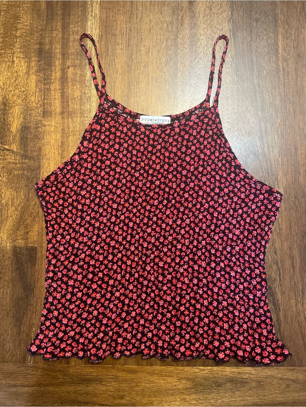 Paper Crane Pink Floral Ribbed Cami Tank Top size medium